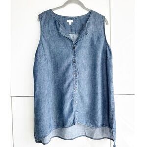 J Jill Linen Blend Blue Sleeveless Chambray Tunic Size Medium Button Front